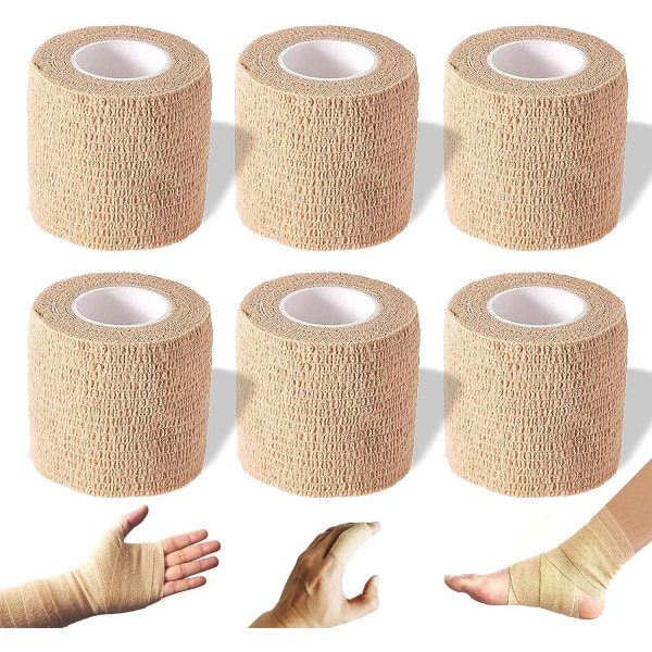 Selvklæbende bandage, 5 cm x 4,5 m, pakke med 6, selvklæbende banda
