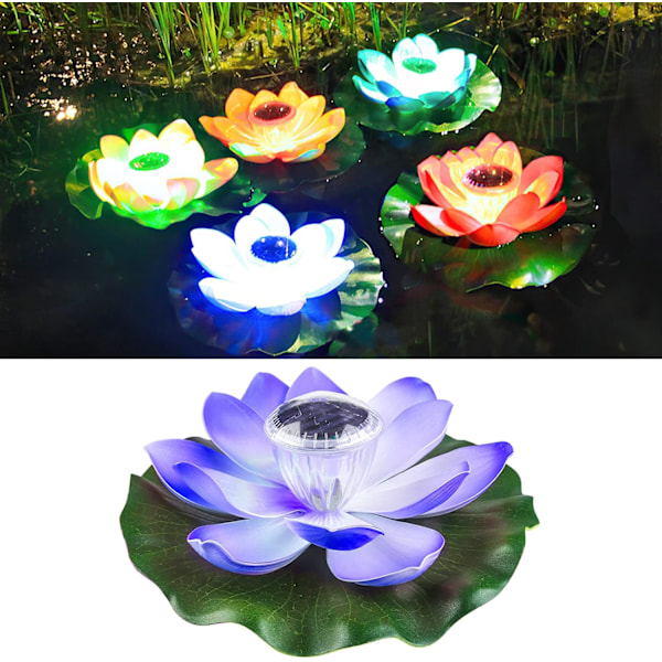 LED Flytende Solcelle Vannlilje for Dam Luminous Lotus Dam Belysning Dekorasjon, Solcelle Flytende Dam Vannlilje Blomster