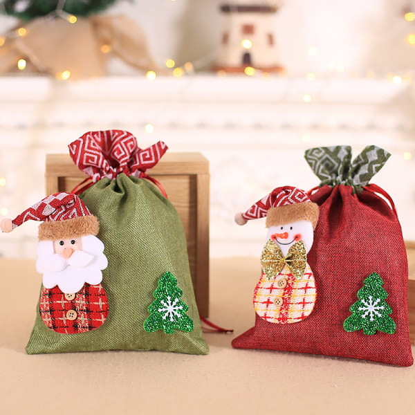 2 pakke julelærredsposer med snøre B, julegave Po