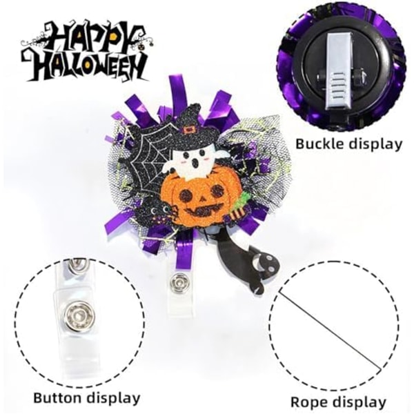 Halloween Edderkoppnett Gresskar Spøkelse Sykepleier Badge Reel Retraherbar Glitter Navnelapp Alligator Klipp Halloween ID Badge Holder