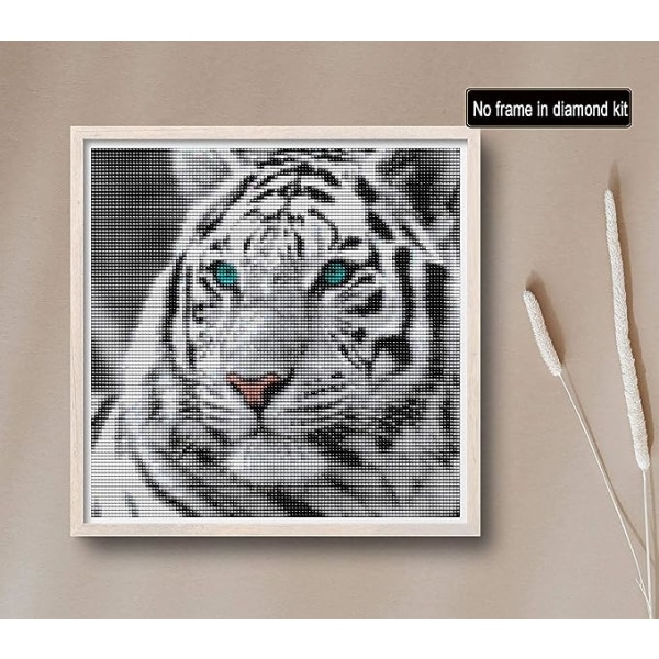 Blå Drøm Diamant Maleri Hvid Tiger 30*30cm, Animal Diamant