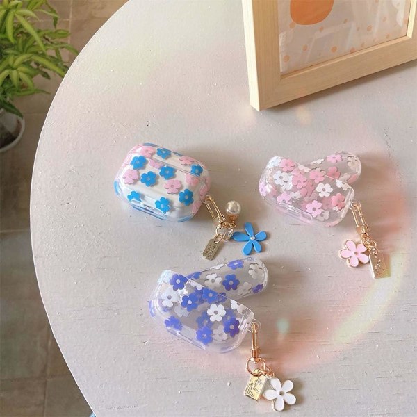 för AirPods 4:e generationens fodral med nyckelring + rengöringskit, Sött Genomskinligt Rosa Blommigt Skyddande Hörlursfodral, Mjuk Transparent TPU för AirPods 4 C