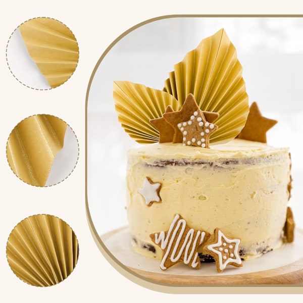 4 stk. Happy Birthday Kage Topper Guld Palm Leaf Papir Kage Topper Personlig Fan Formet Kage Dekoration til Bryllup