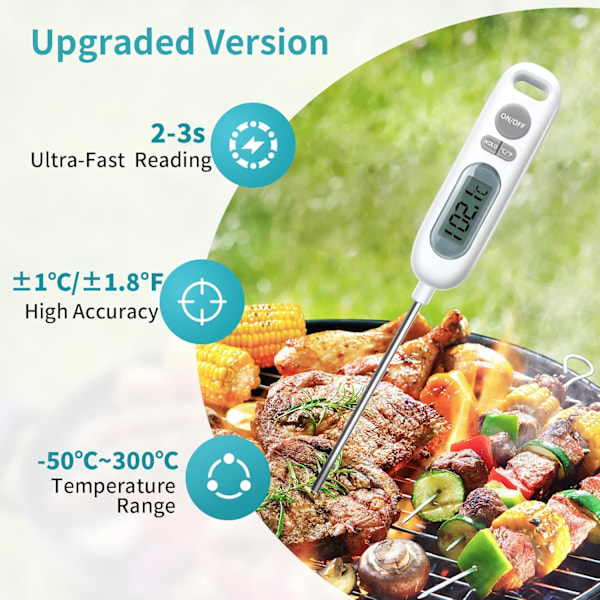 Kjøkkentermometer, 141 mm Lang Kjøkkenprobe Mattermometer Digitalt Termometer for BBQ Bakverk Kjøtt Sukker Væsker