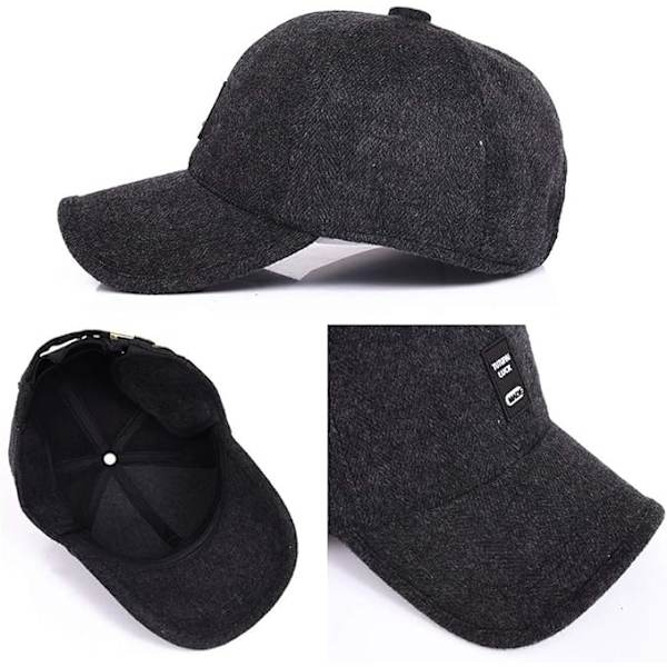 Sort Baseball Cap Mænds Vinter Varmt Uld Fleece med Øreklapper P