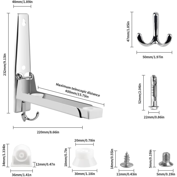 Wall Mount for Microwave, 304 Stainless Steel, with Hook, Foldable and Telescopic, Maximum