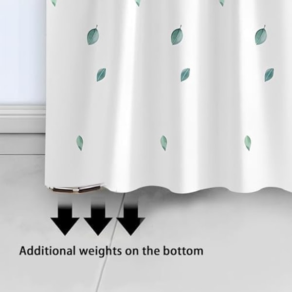 Blad Bruseforhæng 180 x 180cm Polyester Bruseforhæng, Anti-Mold Bruseforhæng med Kroge, Vandafvisende Vægtede Bruseforhæng
