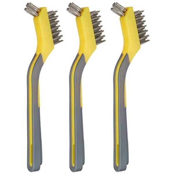 4 stk. Basics 3-delers mini-børster i rustfritt stål med ergonomisk håndtak, svart, gul