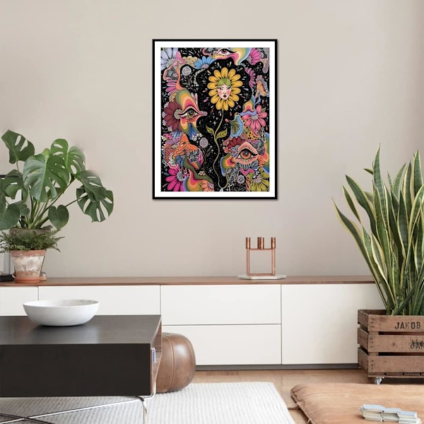(30x40cm) Diamantmaleri Kits, Hippie Øjne Farverige Planter,