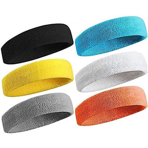 6 stk Sports pannebånd for menn og kvinner, elastisk svettebånd en