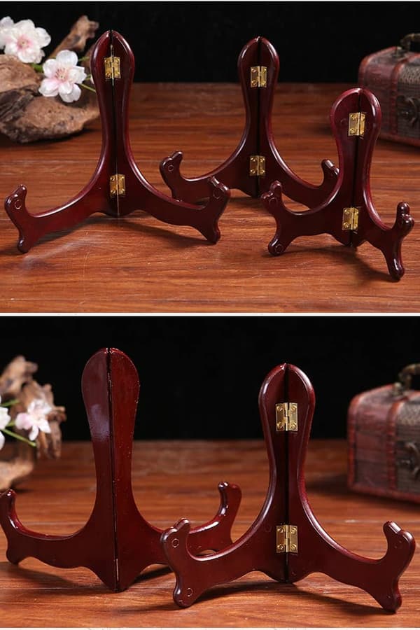 (7 tommer) Staffeli Mahogni Finish Display Stand Pladeholder Billedramme Foldbart Display Stand