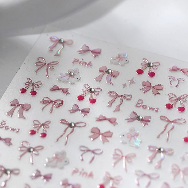 Glitter Sløjfe Negle Sticker til Neglekunst Selvklæbende Sløjfer Negle Decals Pink Sløjfer Neglekunst Stickers Daglig DIY Negledekoration Stickers Decals til Kvinder a