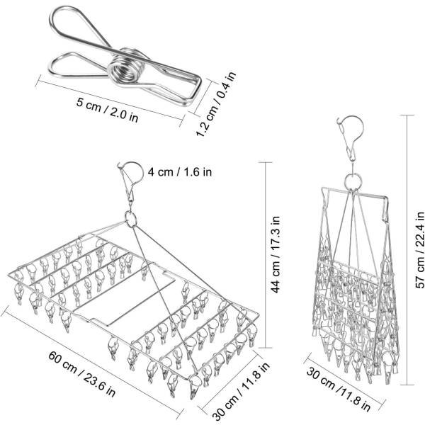 Taitettava sukkien kuivausteline 52 naulalla, pyörivä ruostumattomasta teräksestä valmistettu kuivausteline, tuulenpitävä koukku sukille, Un