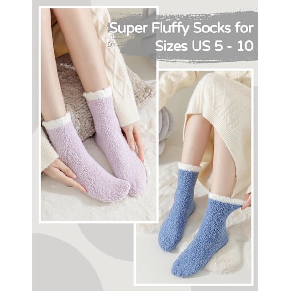 6 par Fuzzy Socks - Mjuka, Mysiga och Fluffiga Toffelsockor för Vinter, Varma Plüschsockor, Julklappstips, Presenter till Kvinnor