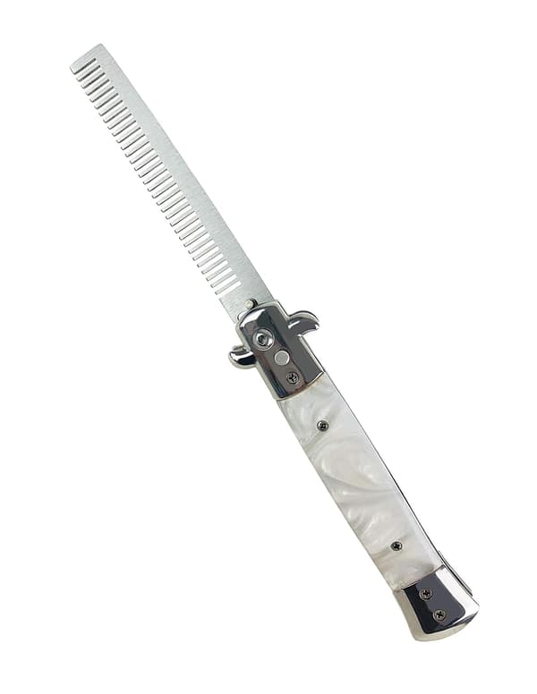 Hvit Marmor Switchblade Kam Lommekniv Hårbørste Automatisk Trykknapp Folding Barber