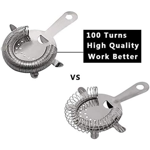Hawthorn Cocktail Strainer af Rustfrit Stål Bar Strainer Professionel 4-Tands Strainer med 100 Tråd Fjeder