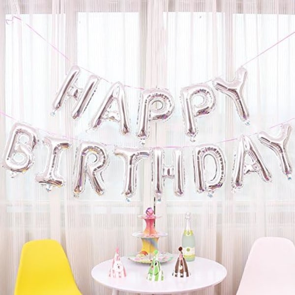 Sølvbogstaver tillykke med fødselsdagen folieballoner, tillykke med fødselsdagen