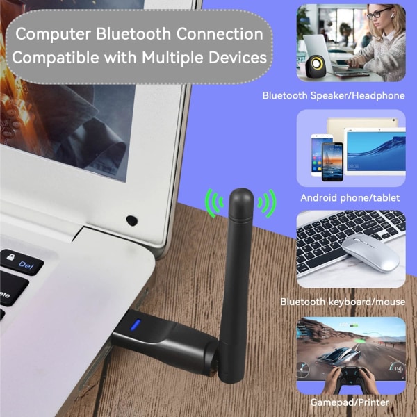 Bluetooth 5.3 Adapter med Antenne til PC, USB Bluetooth Don