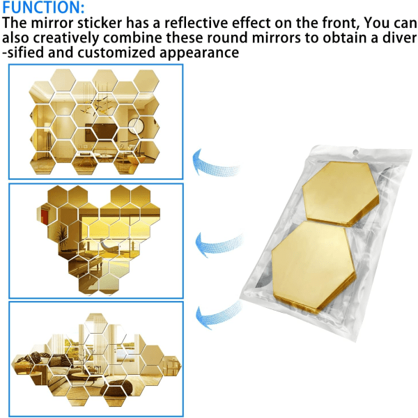 MH-24 st (guld) hexagon spegel väggdekaler akryl spegel Setti