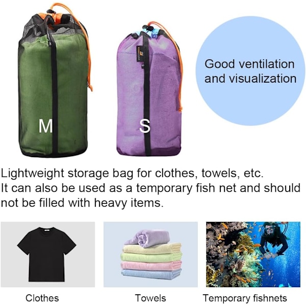 PCS Sort S, M, Nylon Netpose, Ultralet Netposer, Lille Opbevaringspose med Snøre, Camping Vandretur Pung