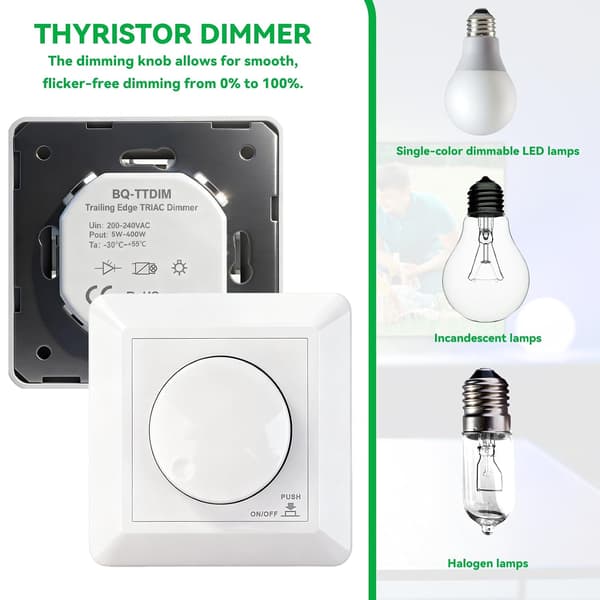 220V LED-dimmerbryter, 5-400W roterende innfelt dimbar LED-dimmerbryter for monokrome LED-lamper