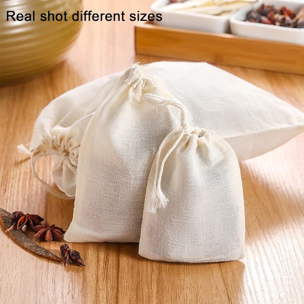 20 stk gjenbrukbare bomullsposer med snøring, gaveposer, kaffe- og tebryggeposer, nøttemelkposer 10*12cm