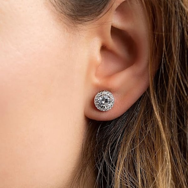 Hängande örhängen för kvinnor och flickor, runda faux diamant halo örhängen, eleganta bröllopsörhängen smycken Silver