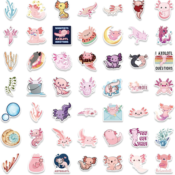 100 kpl Axolotl-tarroja söpöjä eläintarroja lapsille, teineille ja aikuisille, Glueewee vinyyli vedenkestäviä kawaii axolotl-tarroja