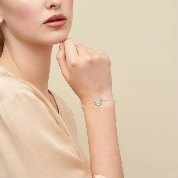 Armbånd i rustfrit stål med initial - Delikat møntbrev K-armbånd - Smalt disk-navn-armbånd - Personlig monogram C