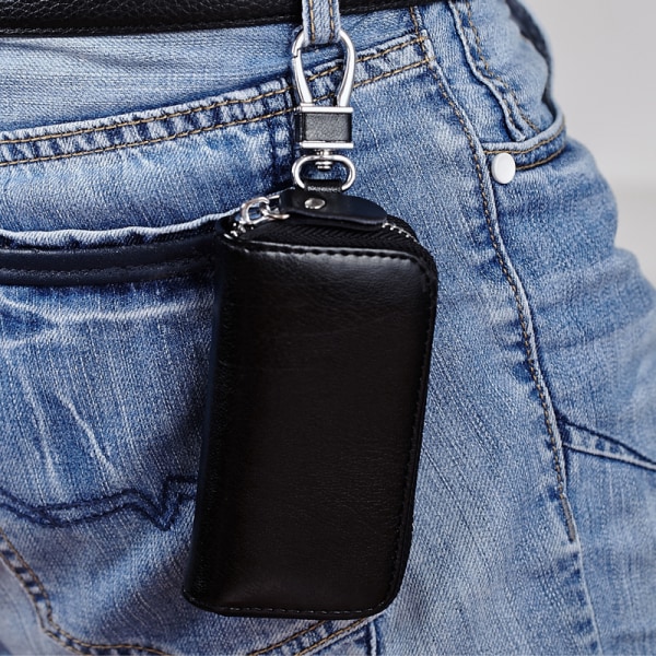 Leather Key Chain Double Zipper Car Key Holder Wallet Key Ho