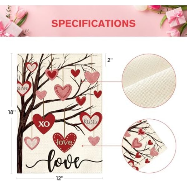 2 stk. Valentinsdag Haveflag 12x18 Tommer Dobbeltsidet Udendørs, Kærlighedshjerte Træ Rustik Jubilæum Bryllup Have Udendørs