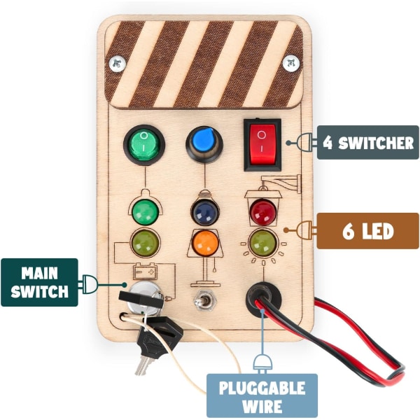 Barnleksak 2 3 år Montessori Busy Board LED Träleksak Sensorisk Tavla Motorik Modul Trav