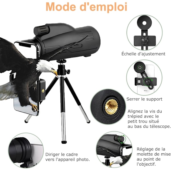 12x50 Kraftig Monokulær Teleskop, Voksen Vandreture Spotting Scope Monokulær, HD Vandtæt Bak4 Prisme