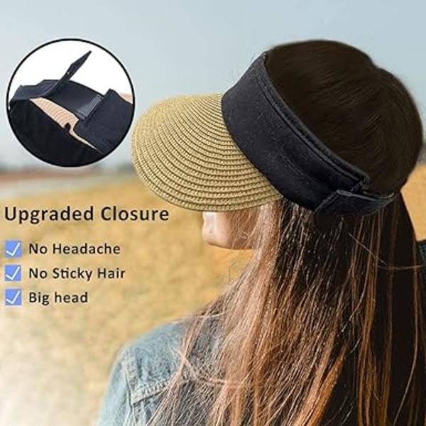 Halm solskydd keps för kvinnor bred brätte sommar solskydd anti-UV utomhus