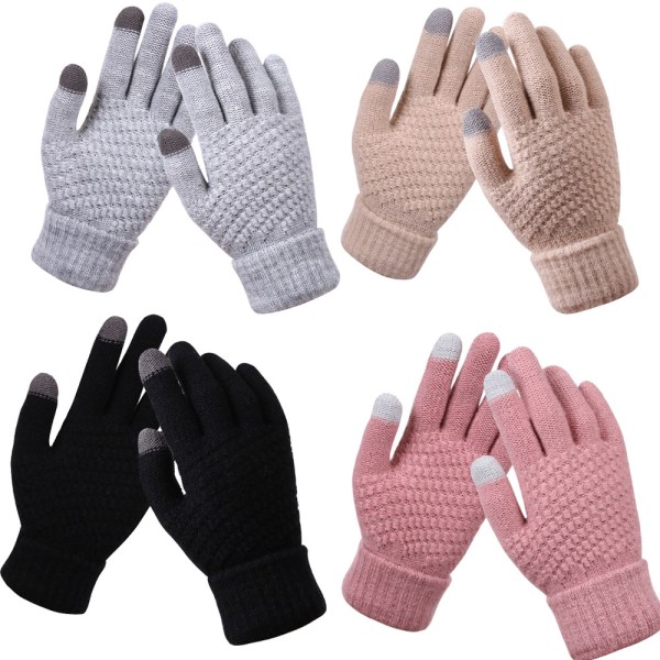 4 par dam vinter touch screen handskar varma fleecefodrade stickade