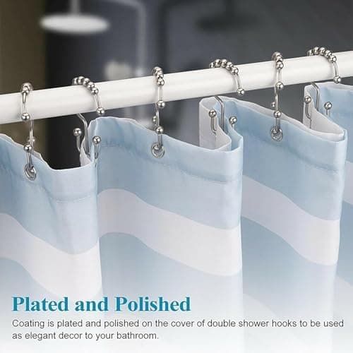 78x36mm 12 st Dubbla Duschringar i Rostfritt Stål, Duschdraperihakar med Glidande System