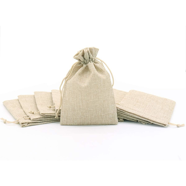 30 stk 9x12cm Juteposer, Linpose med snøring, Gjenbrukbare gaveposer, Juteposer med snøring for smykker