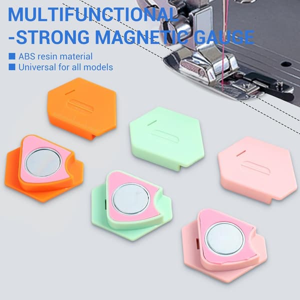 3 stk Magnetiske Sømlinjer for Symaskin, Multifunksjonell Polygonal Hemmeguide med Skala, Magnet Hem Guide for Sy