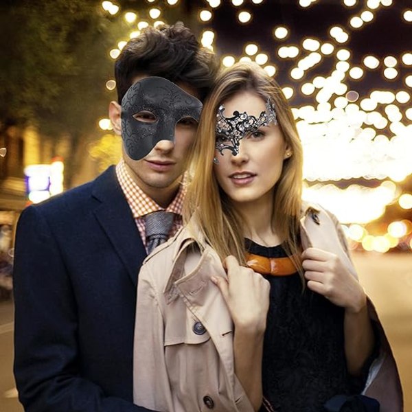 2 pcs Venetian Mask, Metal Mask Couple Masks for Masquerade, Ball Party Carnival