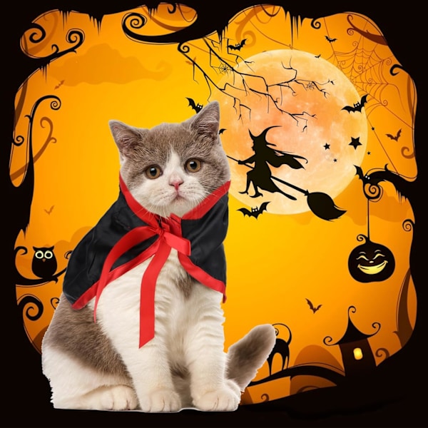 (L)Halloween kattkostym, justerbar vampyrcape med hatt, Halloween kattklädesaccessoarer, kattunge