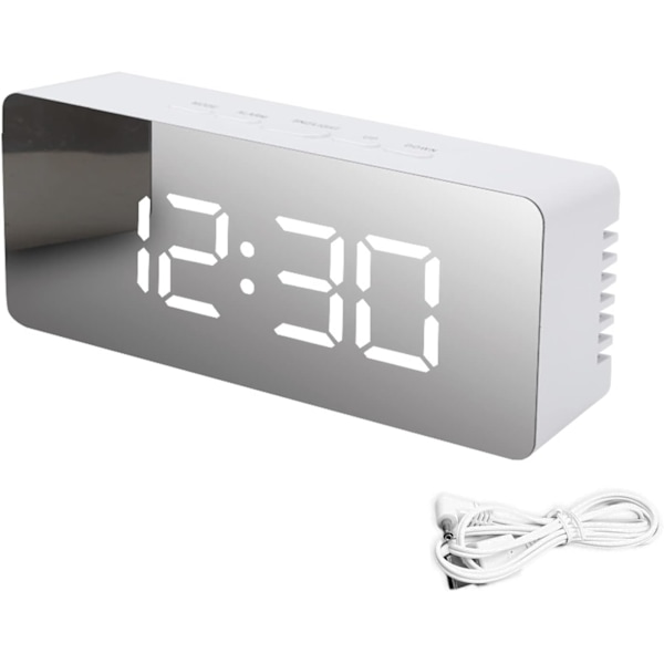 LED-spegelbordsklocka med snooze-funktion, temperaturvisning, digital väckarklocka för hem, sovrum, dekoration, vit
