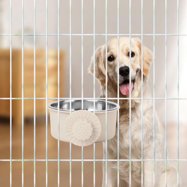 Aftagelig hængende mad- og vandskål i rustfrit stål, ideel til hunde og små dyr (grå)