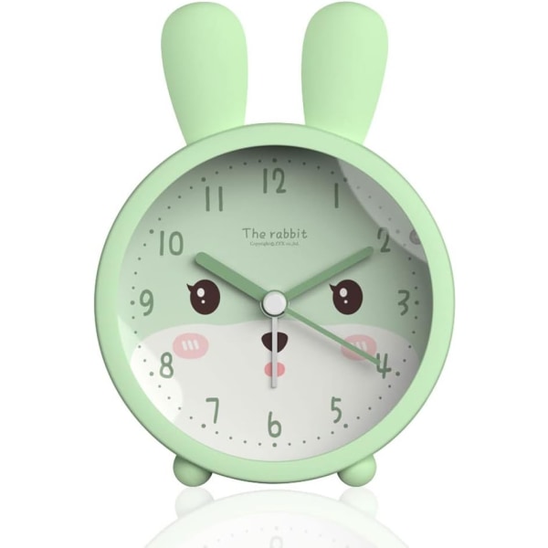 (kanin, grønn) Søt dyreformet vekkerklokke for barn, ikke