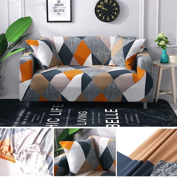 Strækbart sofabetræk med print, moderne skridsikkert 1/2/3/4 personers elastisk sofabetræk sofabetræk (3 personers sofabetræk: 181-230 cm, Multicolor-Square)