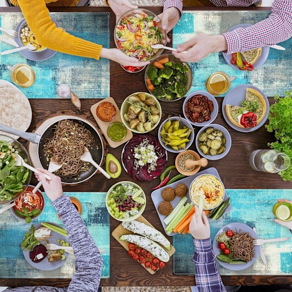 Sett med 4 Placemats, 12x18 tommer Moderne Teal og Grå Abstrakt Kunstmaleri Bordmatter for Utendørs Hjem Fest Kjøkken Di