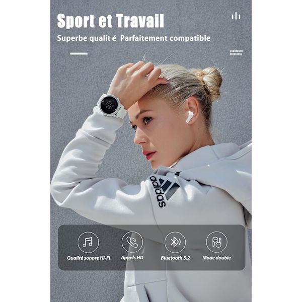 Trådløse Bluetooth-øretelefoner, IPX7 vandtætte, Bluetooth 5.2-øretelefoner, berøringskontrol, indbygget mikrofon