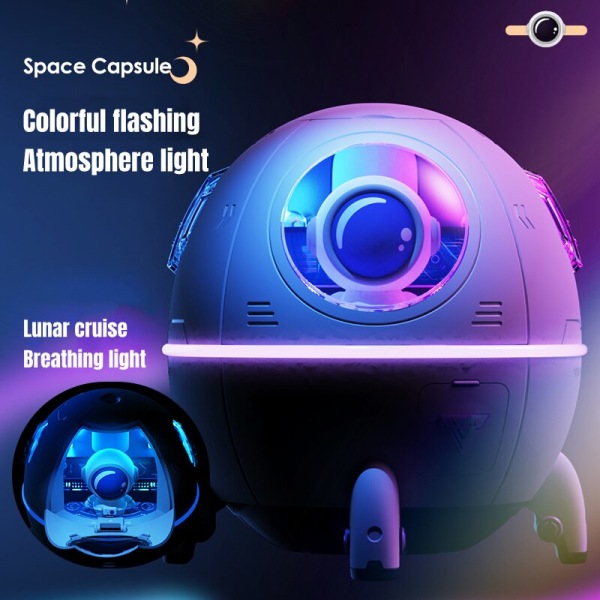 (Valkoinen) USB Astronaut Space Capsule ilmankostuttimen diffuusori toimistokäyttöön, kannettava 220 ml värikkäällä