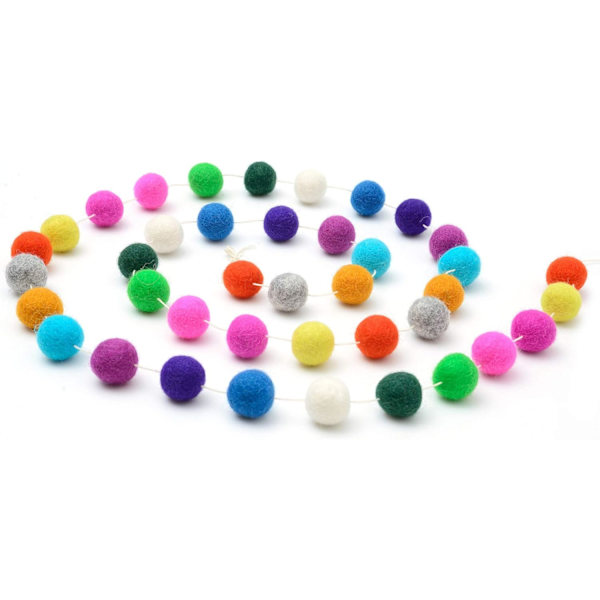 Garland - Ullfiltball-Garland - 2m, 24 baller, Regnbuefarger, Pom Pom-dekorasjoner, Sirkus, Barneromsdekor, Bunting, Bi
