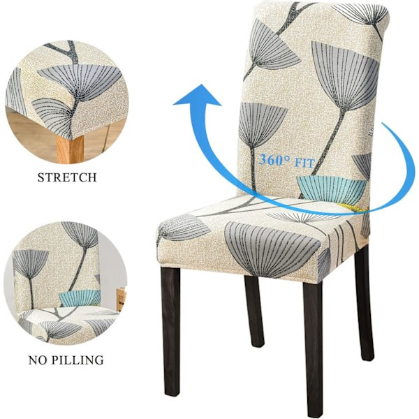 Stretch Stolsöverdrag Set om 4, Beige Löv Matsalsstolsöverdrag Universal Tvättbara Moderna Stolsöverdrag för Matsal Dekor Restaurang Hotell Bukett