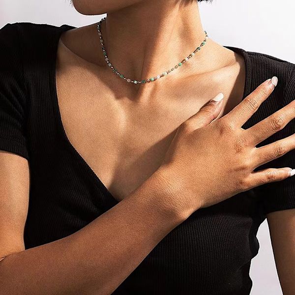 Bohemian grøn perle choker halskæde til kvinder og piger, enkel f